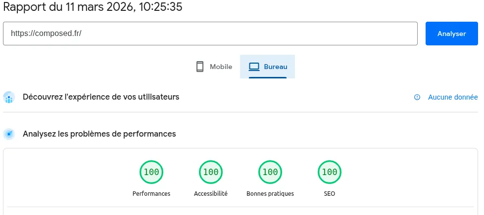 PageSpeed Insights desktop avant migration
