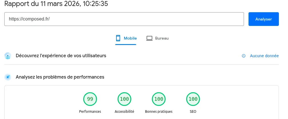 PageSpeed Insights mobile avant migration