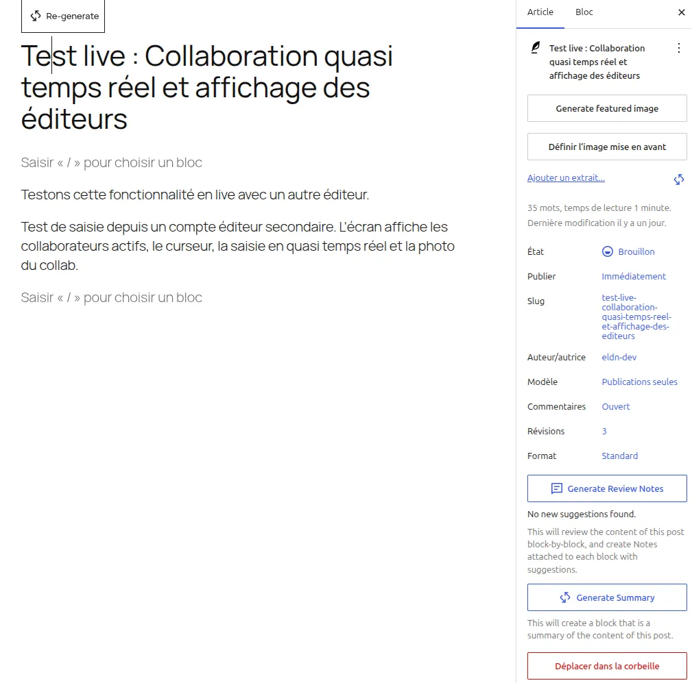 Options d'IA dans l'éditeur de contenu de WordPress 7.0